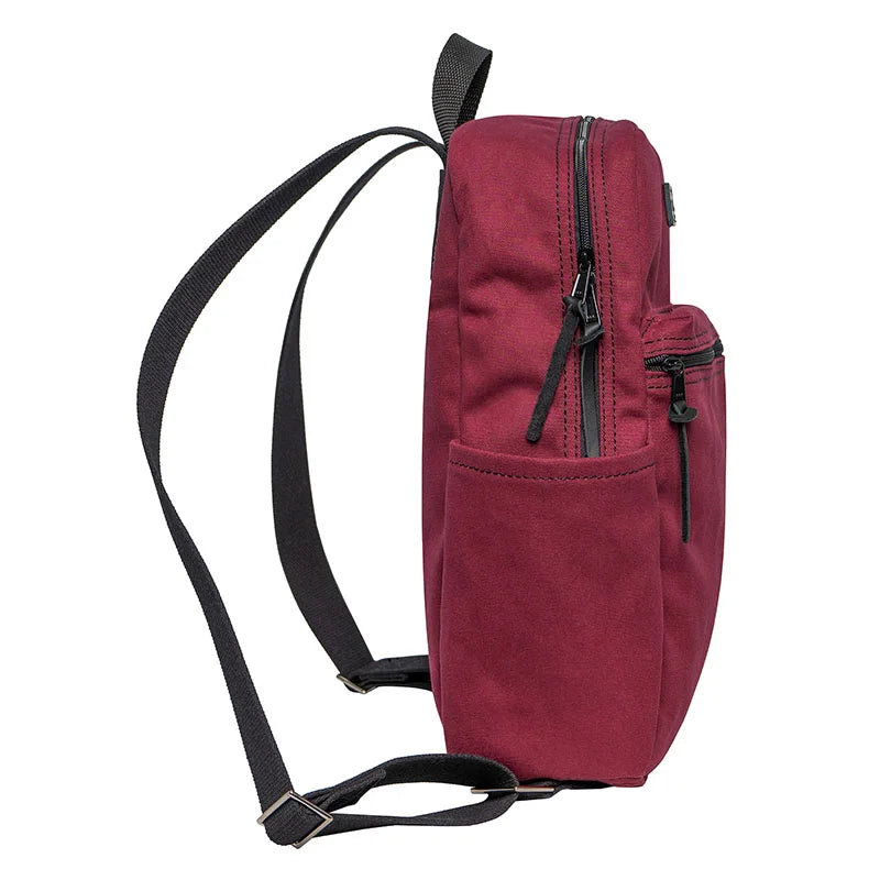 NEW Limited Edition Lake Huron Standard Backpack in deep red canvas with black straps, featuring durable handmade construction for rugged outdoor use.