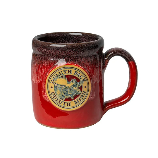 Duluth Pack Camp Logo Mug in Black and Red with a white background