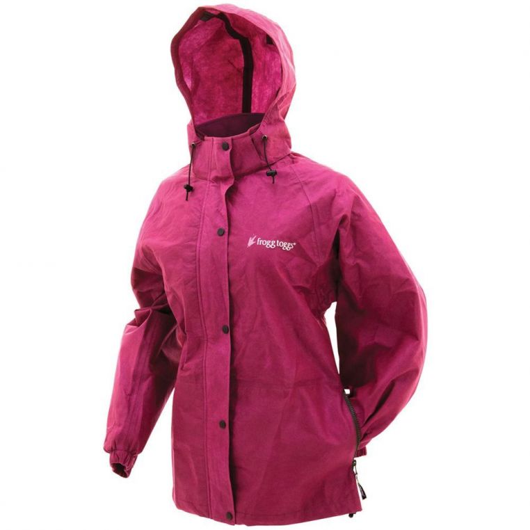 Frogg Toggs Classic Pro Action Jacket - Women's in deep pink with adjustable tuck-away hood, designed by LIBERTY MOUNTAIN for rugged outdoor performance and durability.