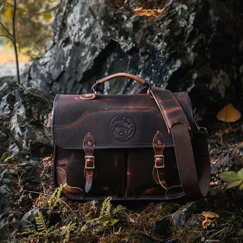 Heritage Leather Executive Briefcase on rocks
