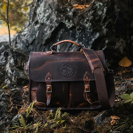 Heritage Leather Executive Briefcase on rocks
