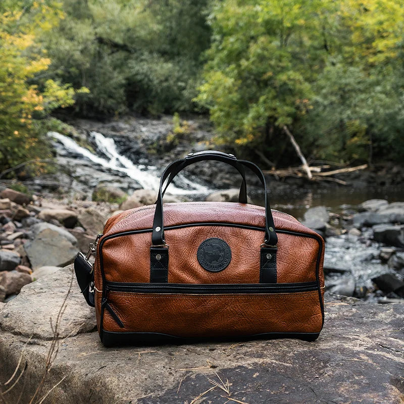 Bison Leather Weekender Duffel Black Bison Leather Weekender Duffel Black