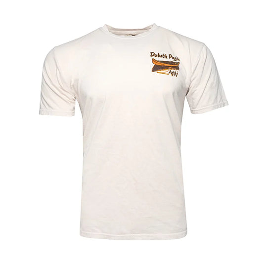 Duluth Pack Canoe Adventure T-Shirt in cappuccino color by LAKESHIRTS, INC., featuring a soft cotton fabric and canoe graphics for outdoor and canoeing enthusiasts.