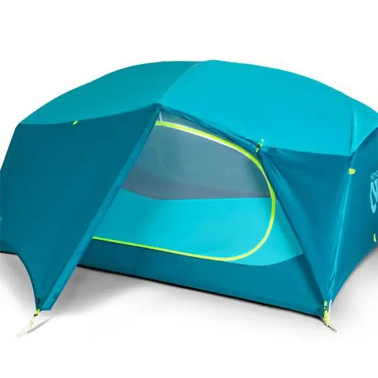 Nemo Aurora Backpacking Tent Blue Shades With Green Accents On A White Background
