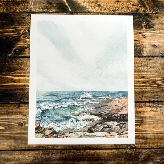 Art by SJ Nielsen Print Portrait Oriented Painted Style Showing Lake Waves