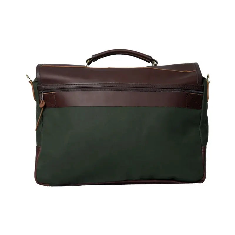 The Entrepreneur Briefcase In Olive Drab Green As Seen From The Back On A White Background