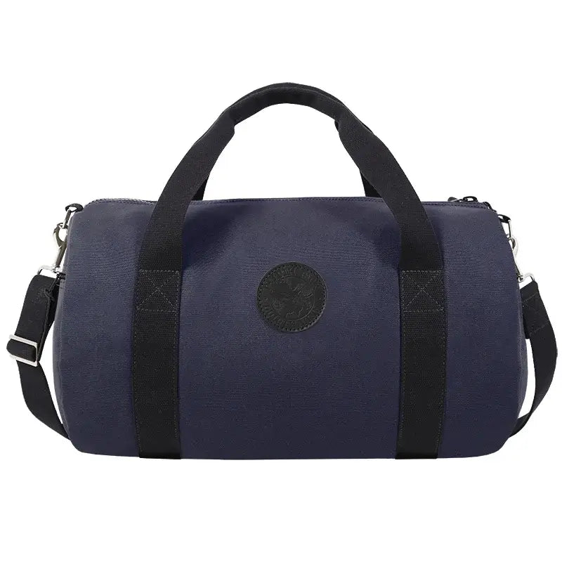 Round Duffel In Navy Blue On A White Background