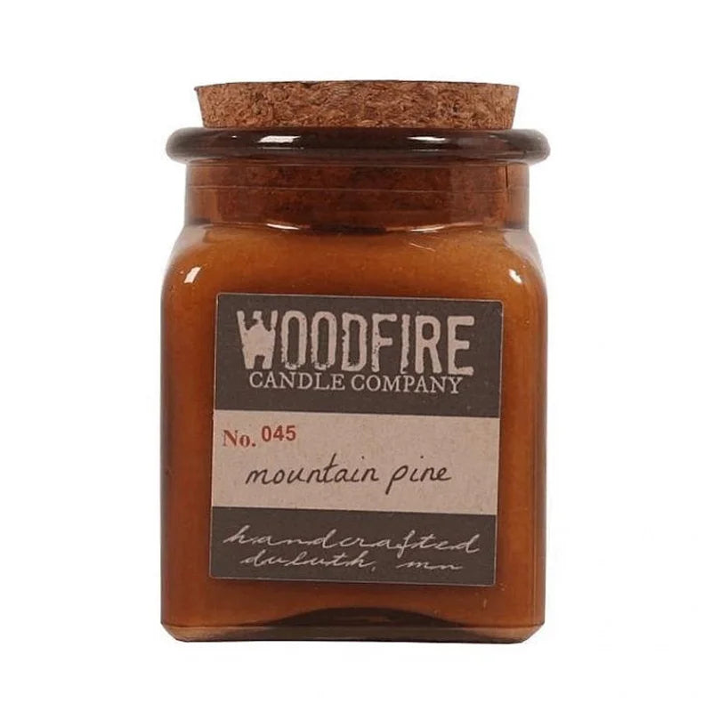 Woodfire Candle Company Soy Candle in mountain pine with a white background