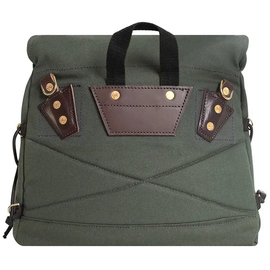 Duluth Pack Portage Pack in olive drab, showing the back with a white background