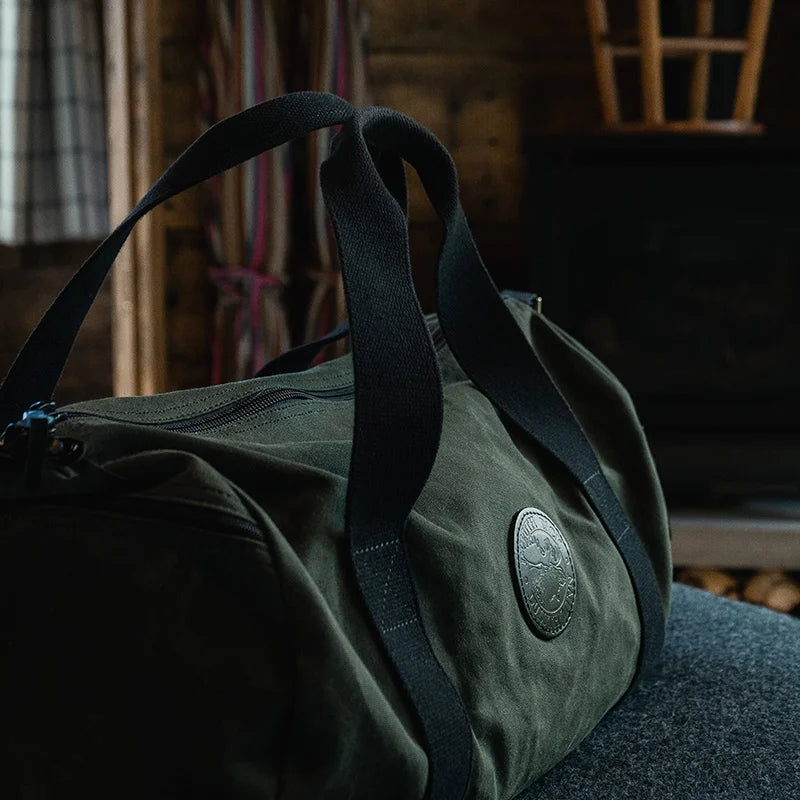Close Up of Round Duffel in Cabin