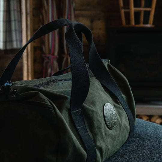 Close Up of Round Duffel in Cabin